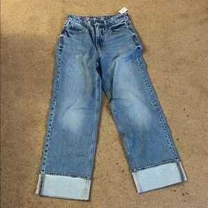 wide leg cuffed jeans